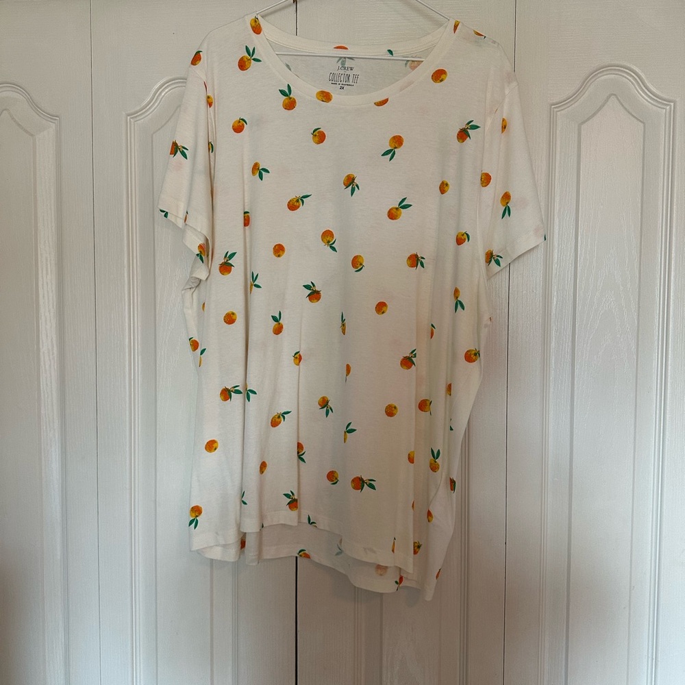 J. Crew Cream Tee with Orange Fruit Design